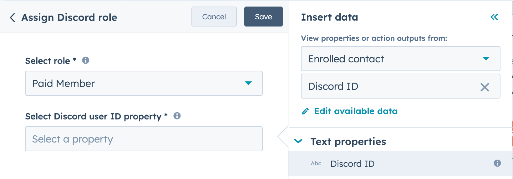 Assign Discord role workflow action.